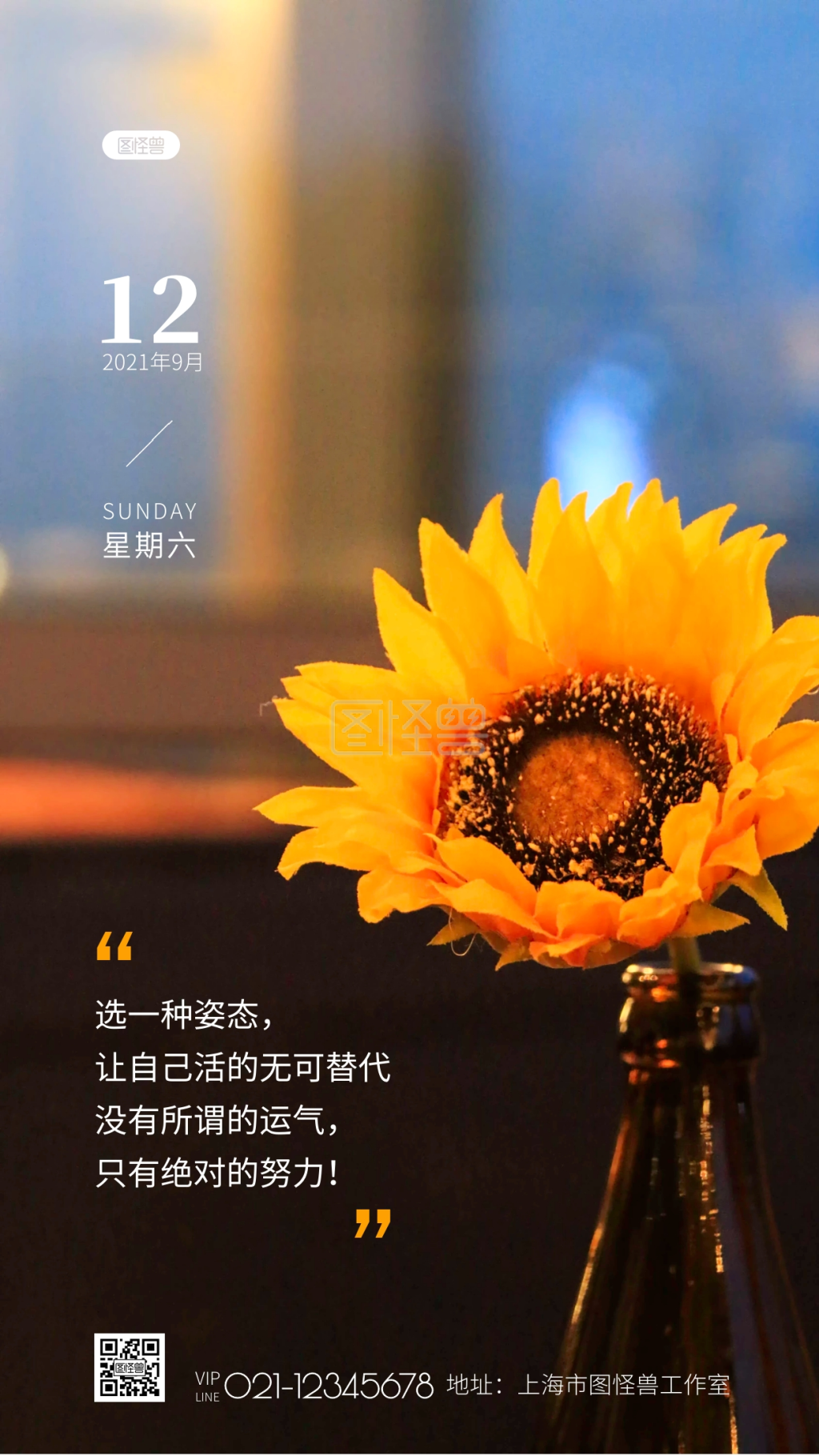 向日葵温馨励志语录创意风日签摄影图海报