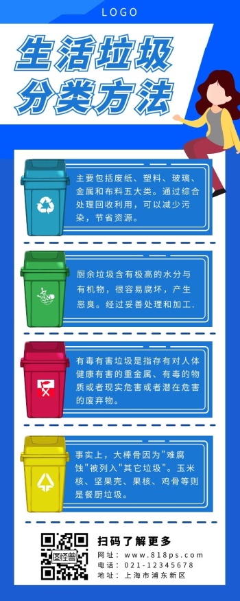 垃圾分类蓝色长图简约海报