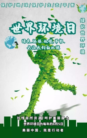世界环境日环境保护蓝色扁平化手机海报