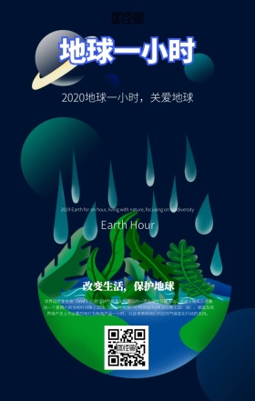 地球一小时简约风科普知识手机海报