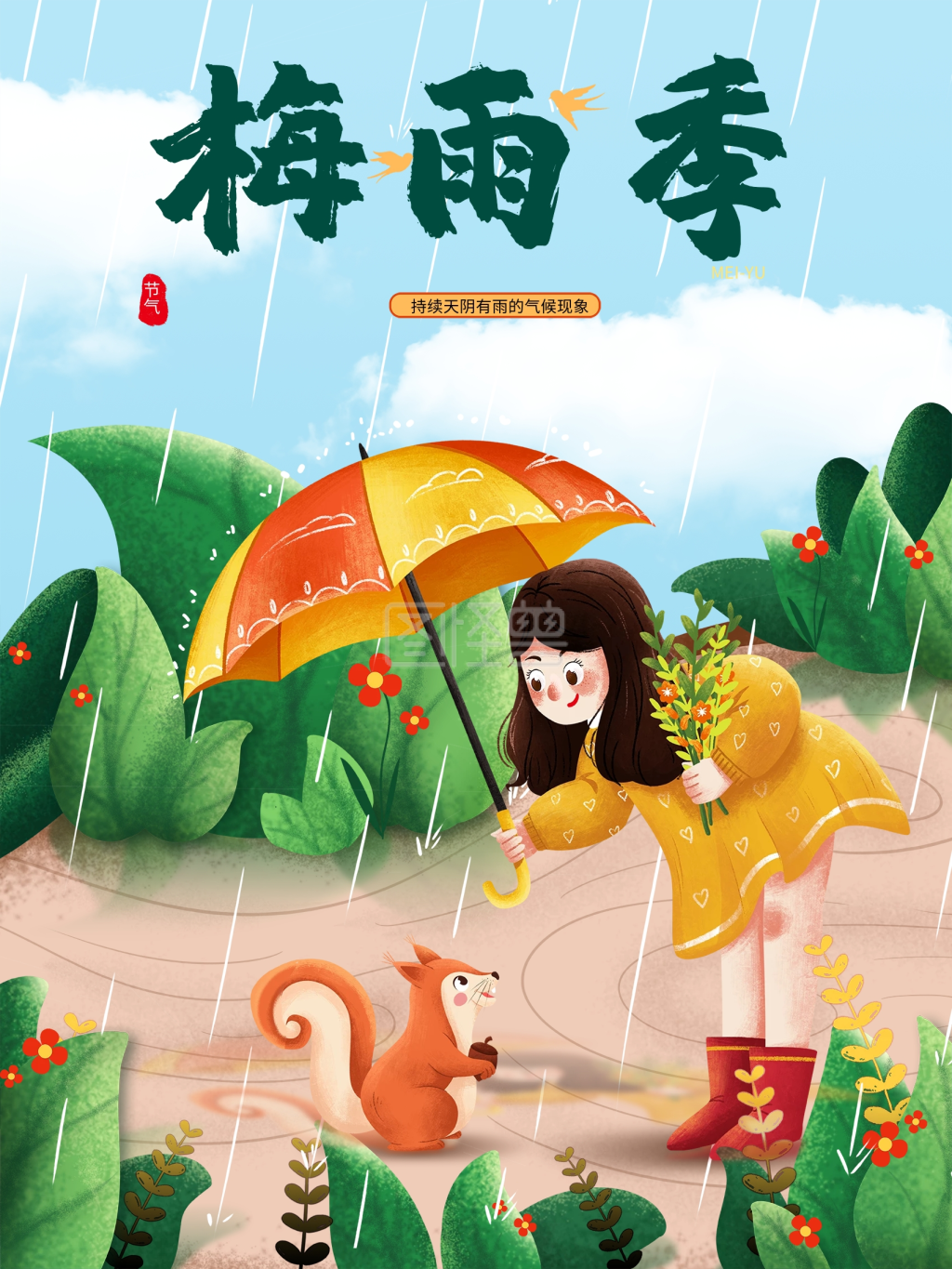 夏季梅雨时节梅雨季来了海报