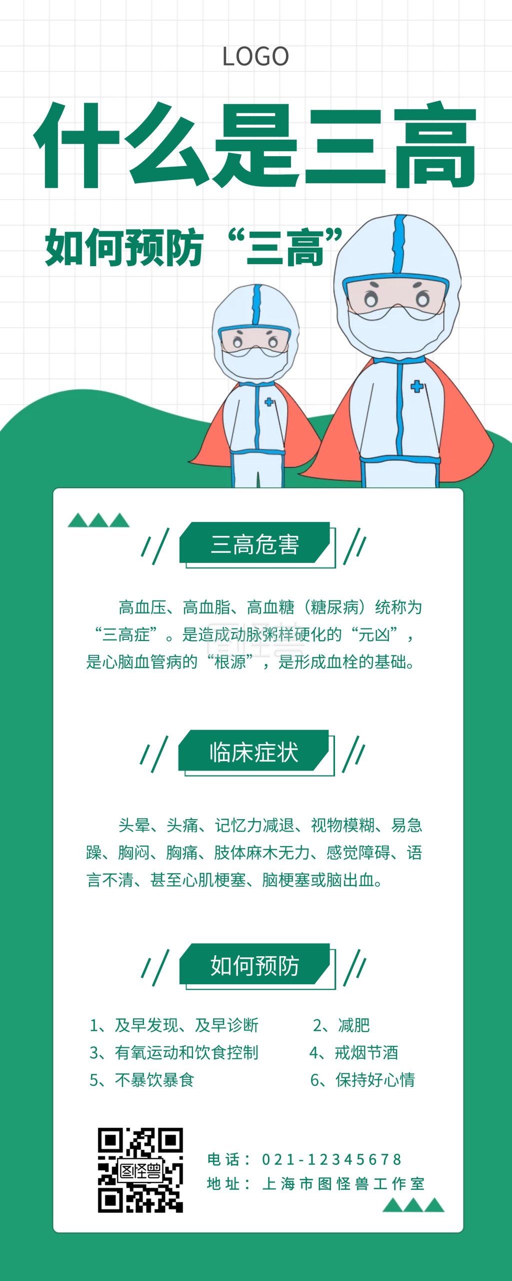 高血压高血脂高血糖三高绿色简约易拉宝