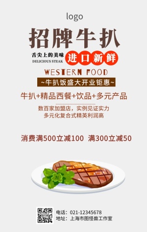 新店开业牛扒饭促销海报