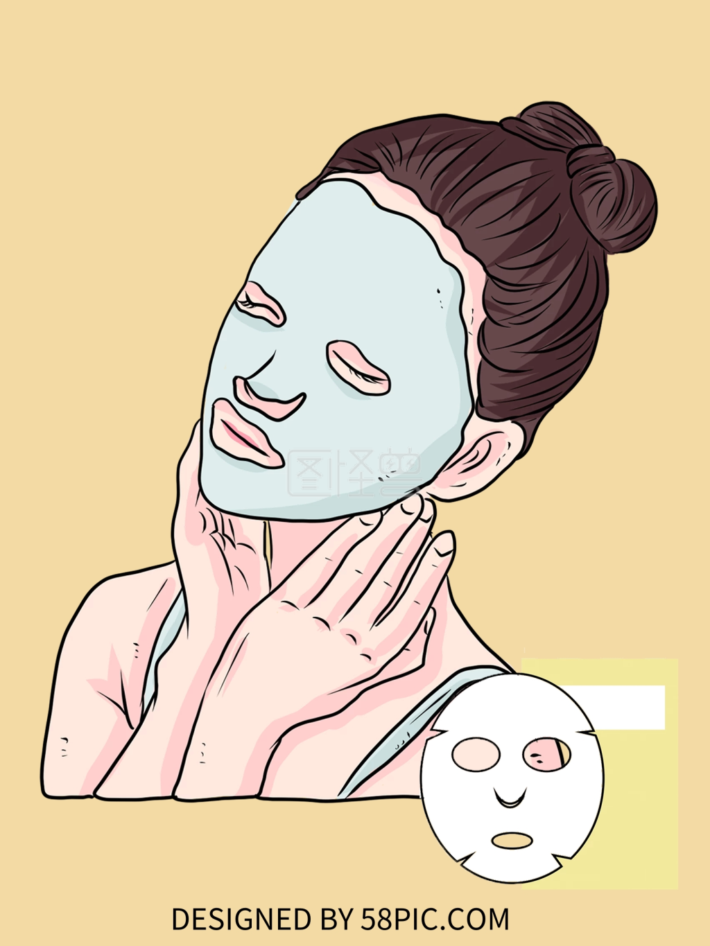 原创插画小清新韩系少女风面膜美容海报