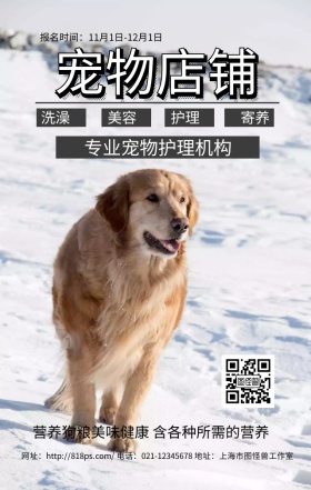 宠物店铺灰色简约卡通手机海报