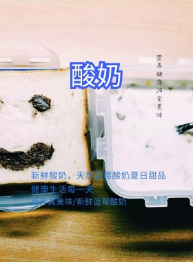 手绘风小清新蓝莓酸奶宣传海报