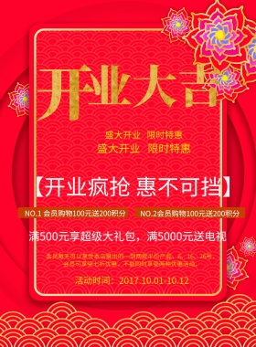 红色喜庆大气盛大开业宣传海报