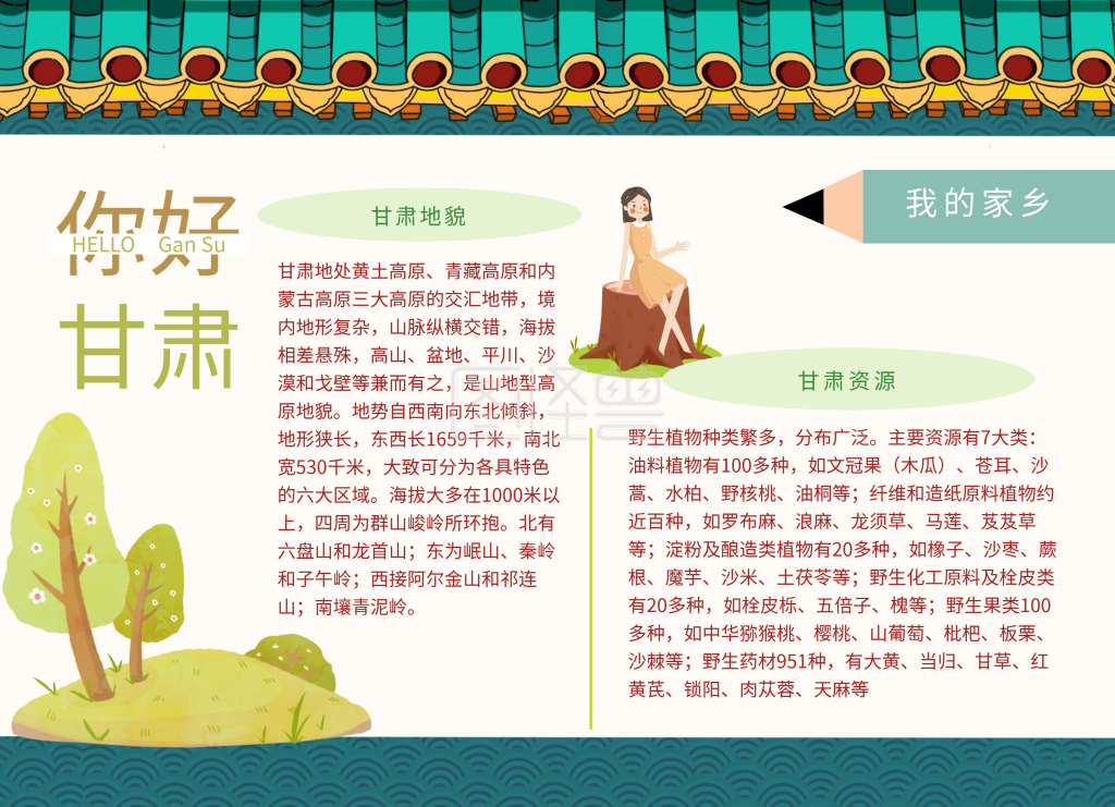 我的家乡植物绿色卡通甘肃介绍