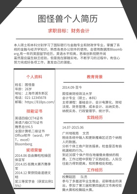 黑色白色线条财务简约求职简历