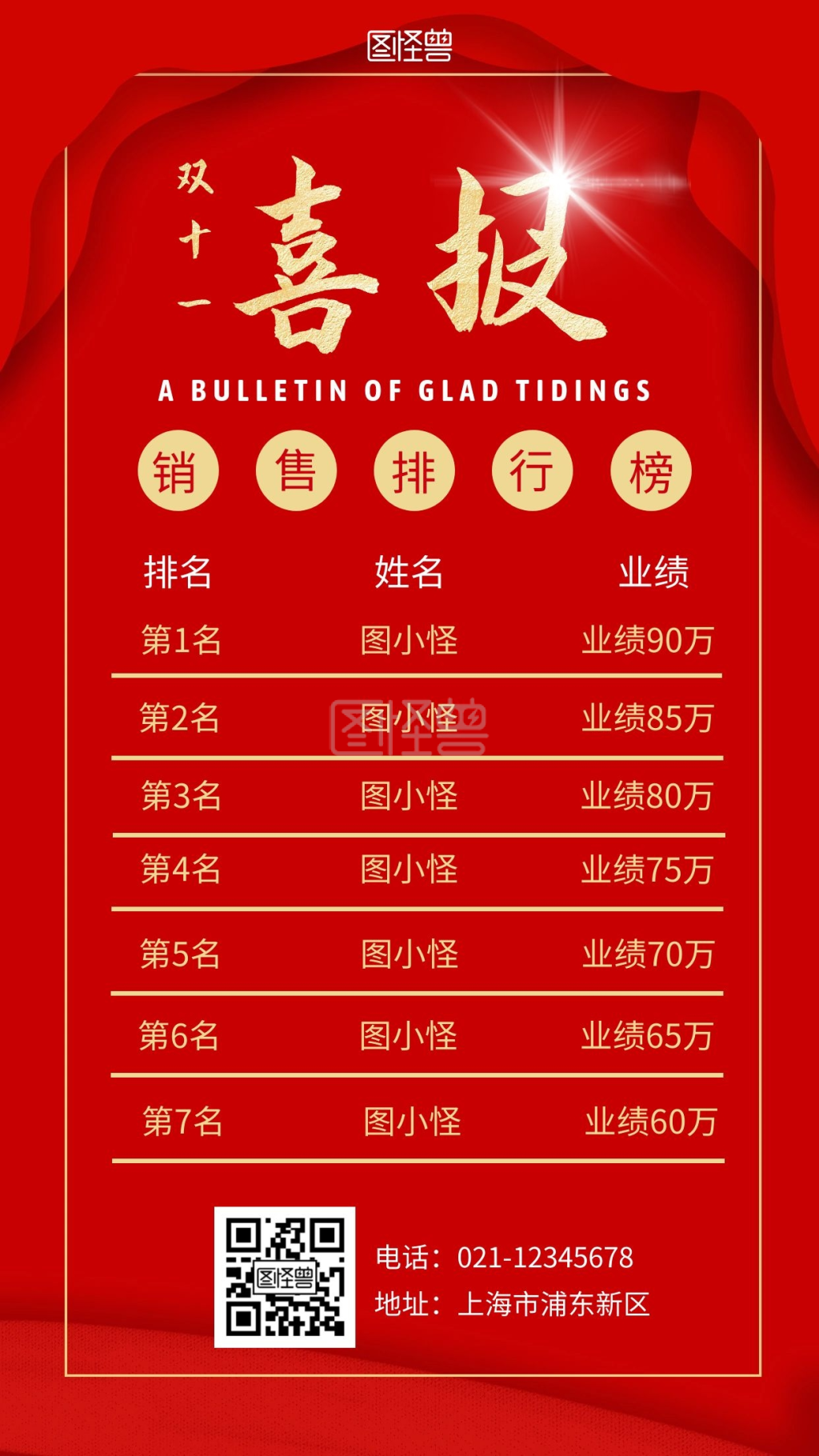 双十一业绩排名红色简约宣传手机营销海报