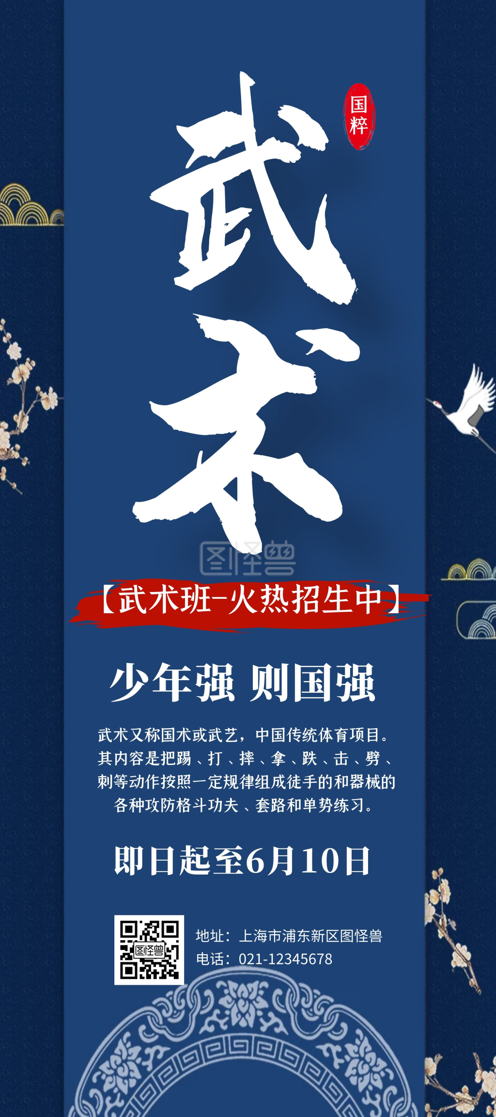 简约大气创意古风武术课招生宣传展架