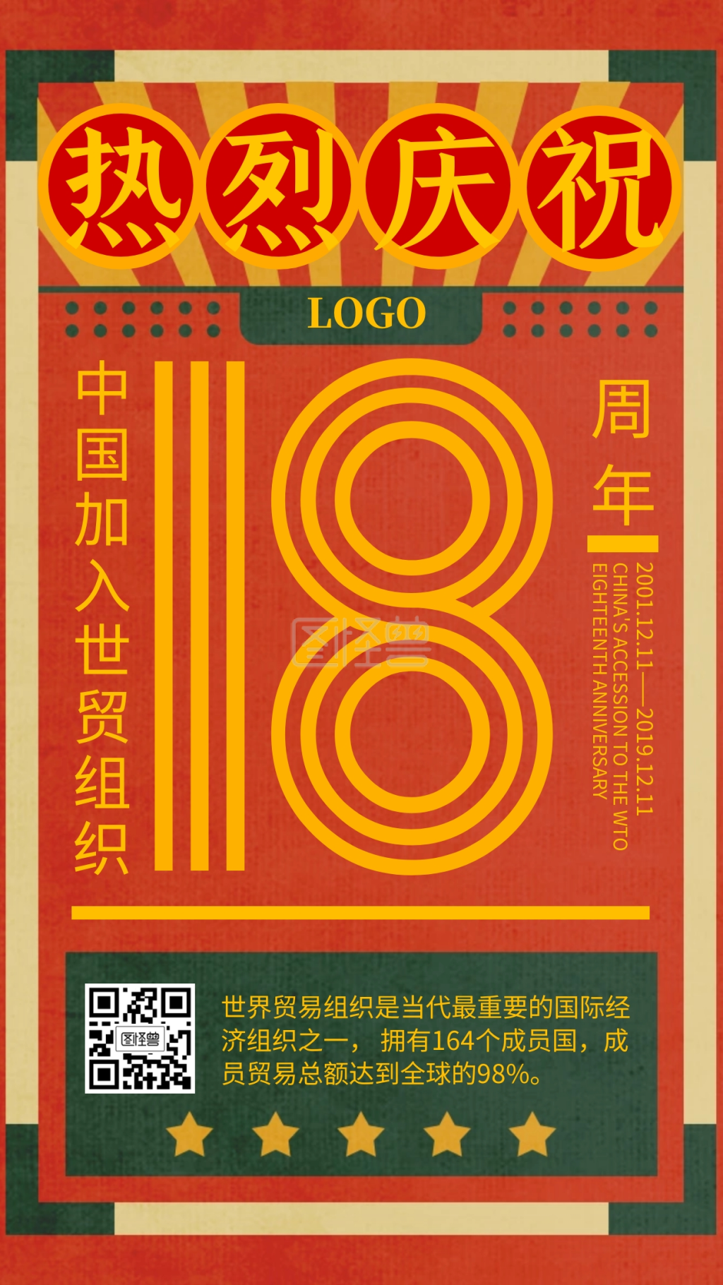 中国加入世贸组织18周年复古手机海报