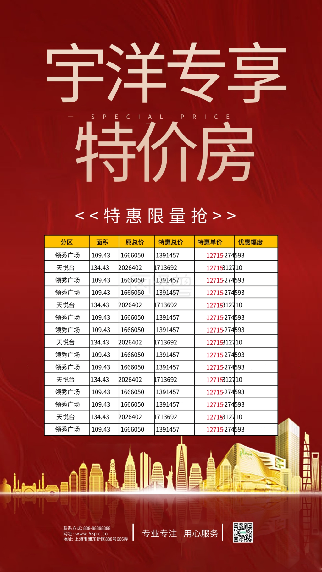 房地产红色简约特价活动促销朋友圈宣传海报