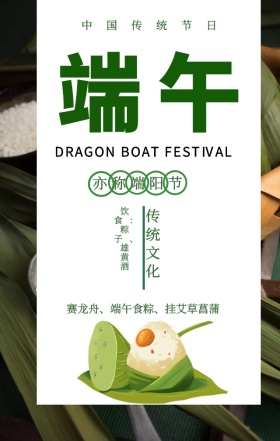 绿色粽叶粽子简约端午节传统文化手机海报
