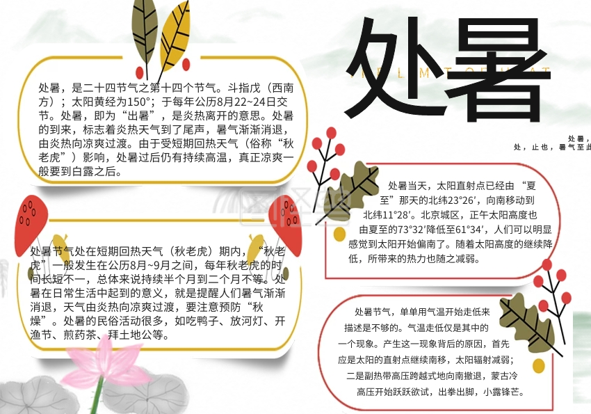 简约清新二十四节气之处暑手抄报