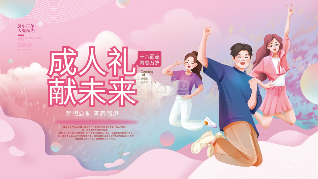 图怪兽频道提供《手绘插画温馨十八岁成年礼展板》在线图片设计制作