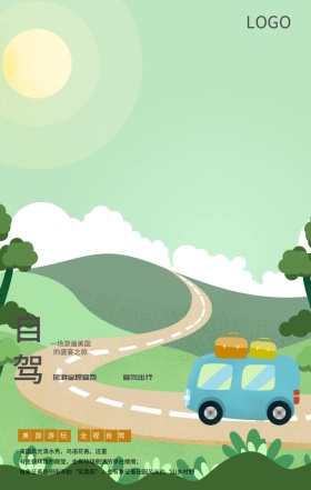 美国自驾游旅行旅游手绘地图手机海报