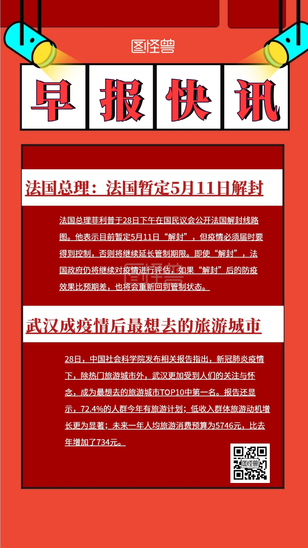 简约红色早报快讯手机海报