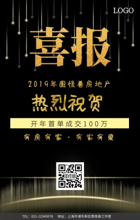 喜报黑底开年营销额喜报