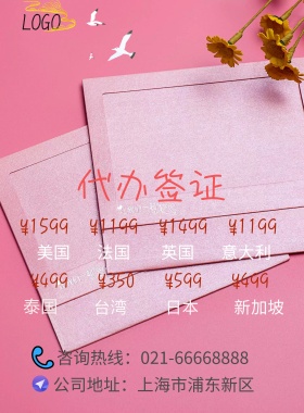 2018旅游签证矩形蓝色简约促销海报