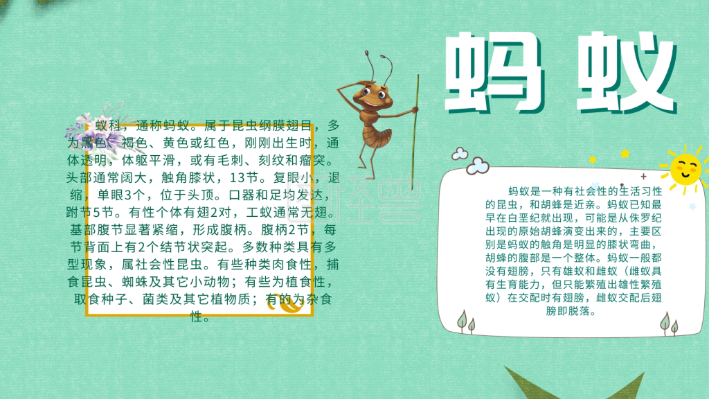 创意卡通扁平大气蚂蚁手抄报海报