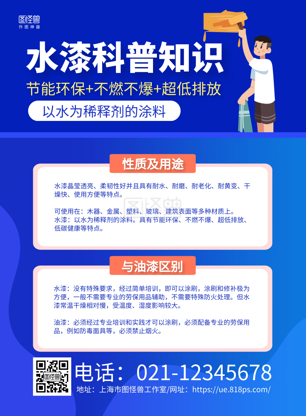 深蓝简约水漆科普知识宣传海报