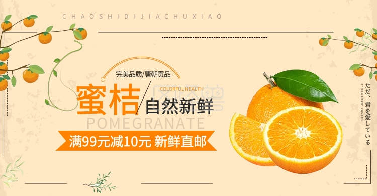 橙色清新秋季水果橘子蜜桔电商banner