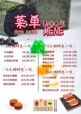 卡通手绘创意寿司菜单