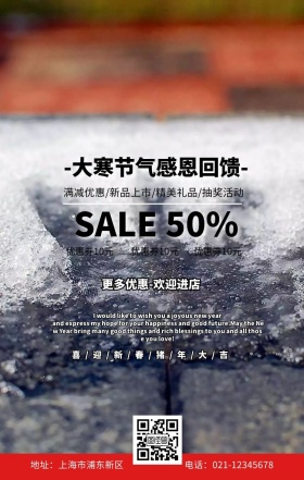大寒节气红色简约促销手机海报原创手绘