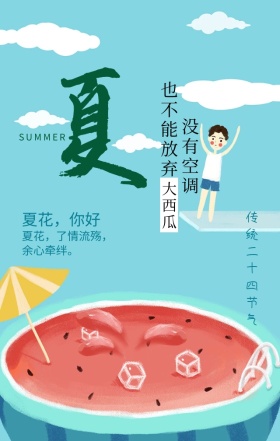 夏至传统二十四节气简约清新手机海报