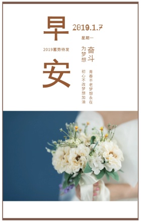 粉色花束清新励志早安日签海报