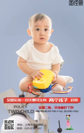 二胎来啦蓝色简约手机海报
