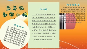 绿色可爱卡通五年级数学小报