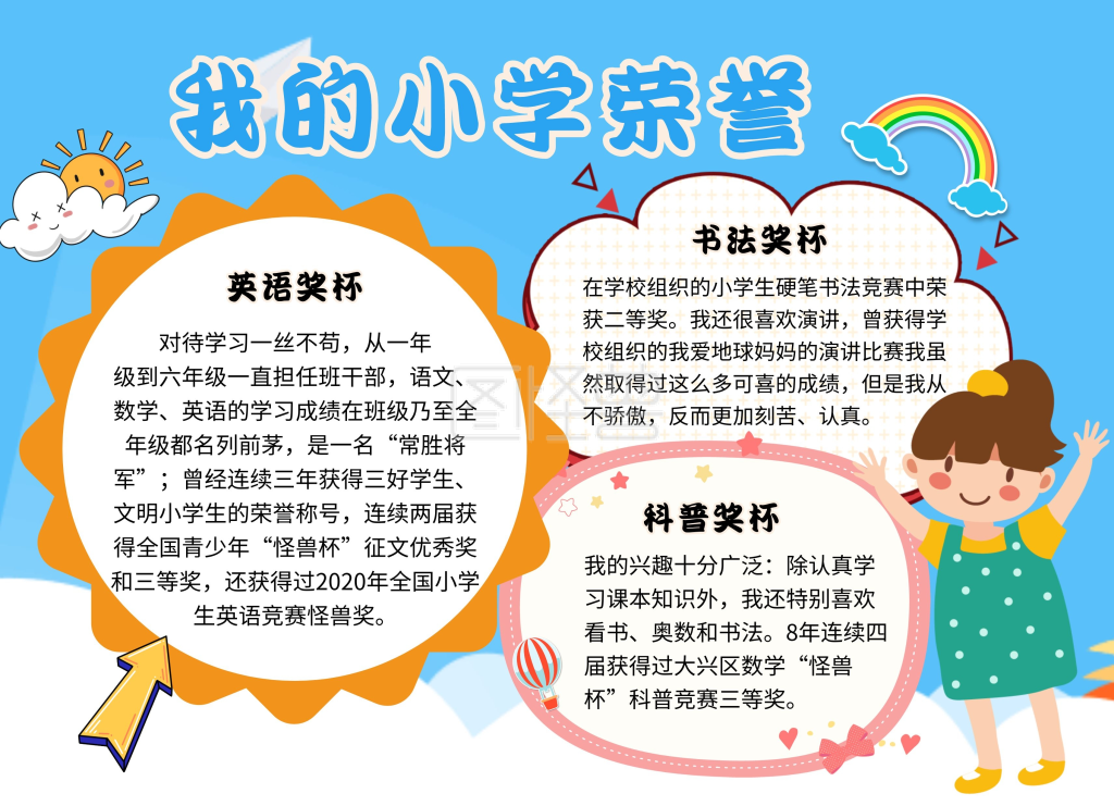 小学生荣誉宣传展示绿色卡通手抄报