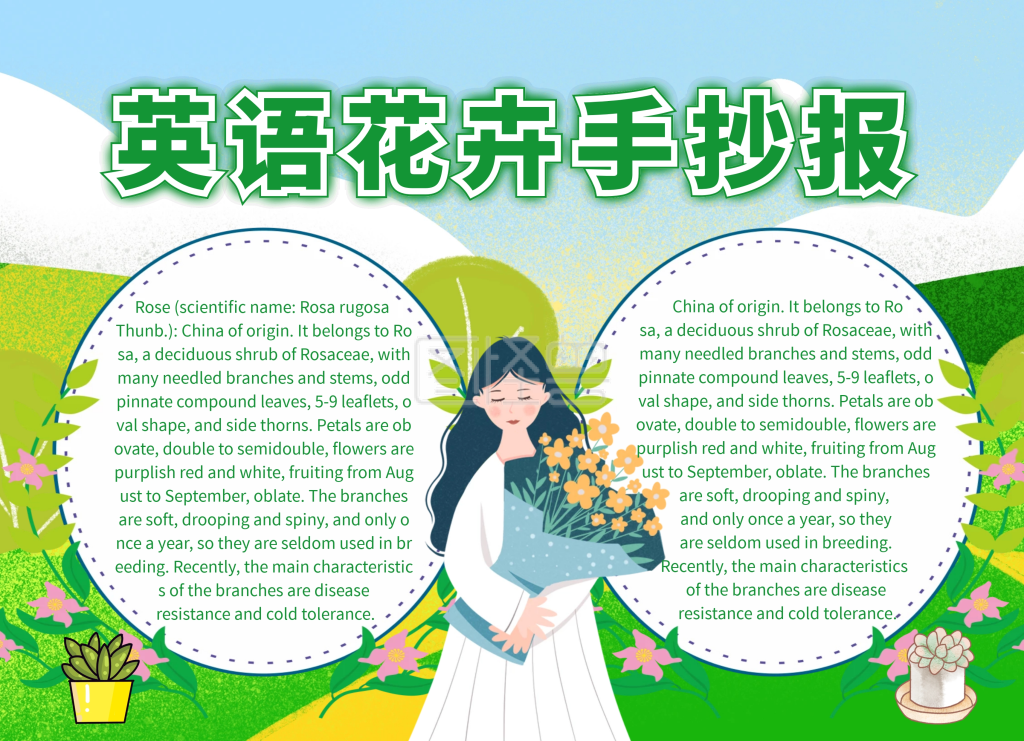 简约创意绿色卡通英语花卉手抄报