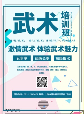 卡通简约武术课招生宣传海报