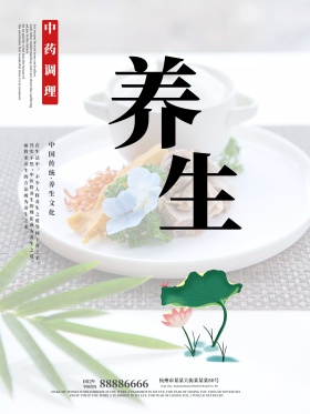 米色荷花传统文化养生学商业海报