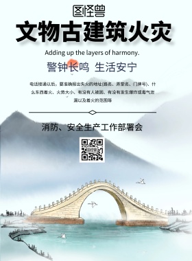 简约风格文物古建筑火灾宣传海报