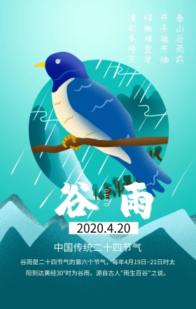 谷雨中国传统二十四节气深色简约手机海报