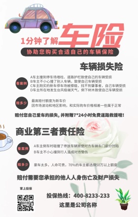 车辆保险车险简洁宣传手机海报