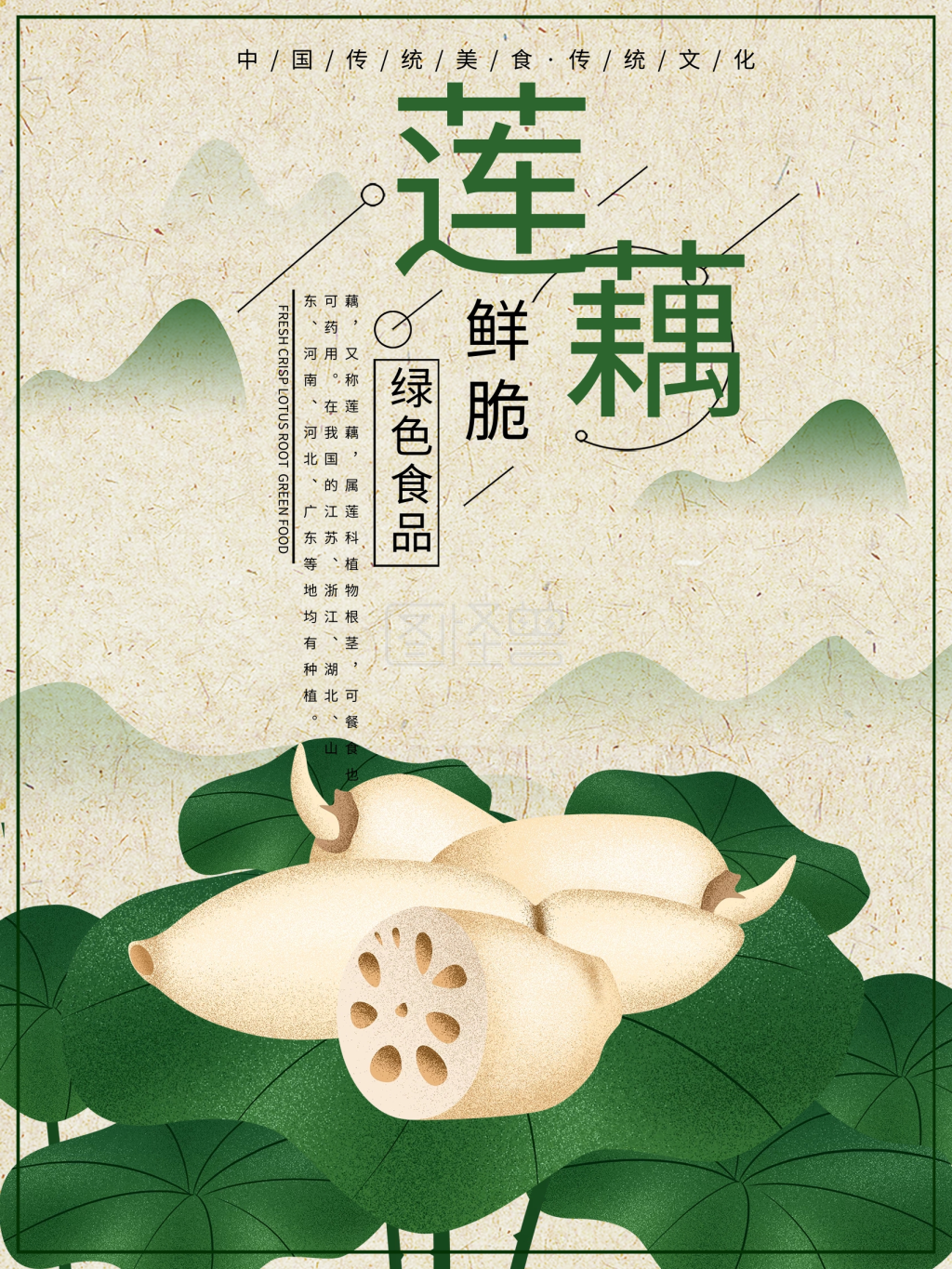 鲜脆莲藕原创手绘美食海报
