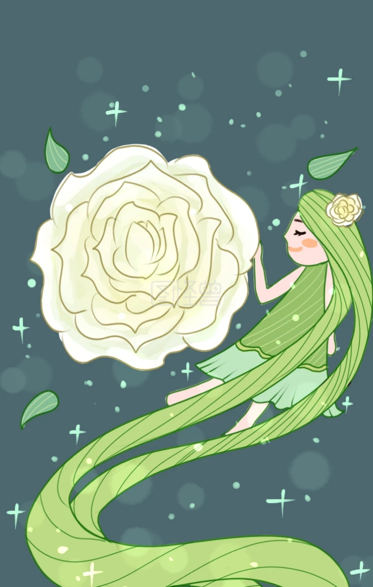 图怪兽原创元素卡通晚安玫瑰女孩插画元素