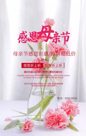 简约清新母亲节康乃馨温馨促销手机海报