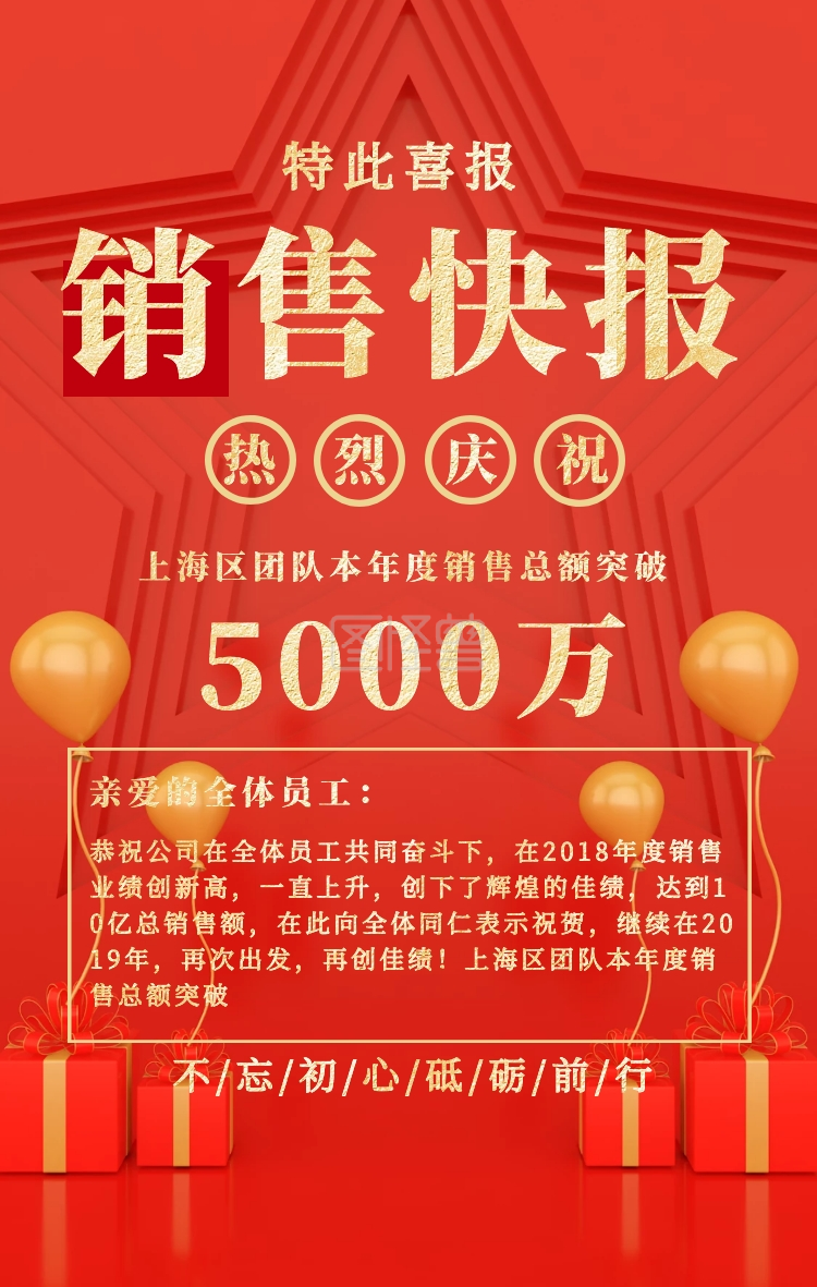 红色喜庆风销售快讯捷报手机海报