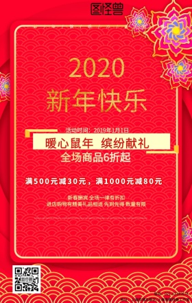 2019年新年快乐新春促销海报