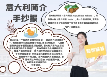 意大利简介简约手绘卡通宣传手抄报