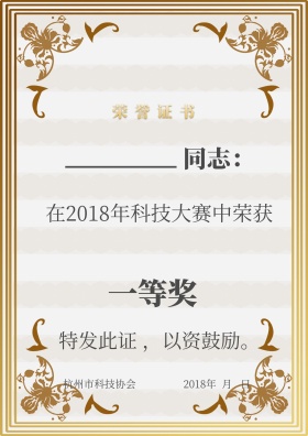 科技大赛一等奖荣誉证书