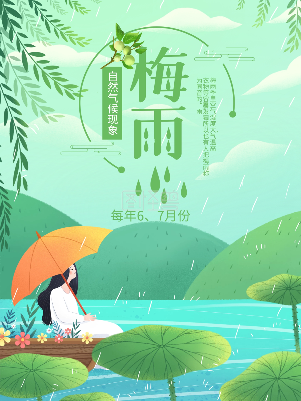 小清新唯美梅雨季节海报