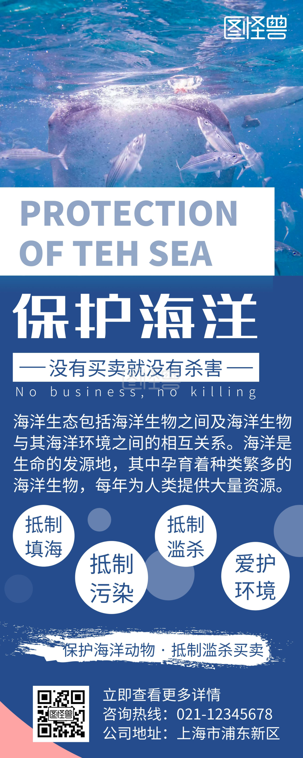 简约大气保护海洋公益宣传易拉宝
