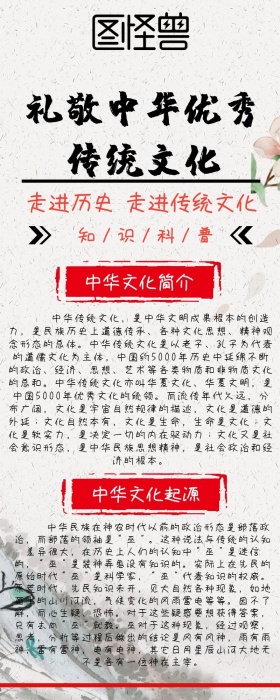 创意古风复古礼敬中华优秀传统文化长图海报
